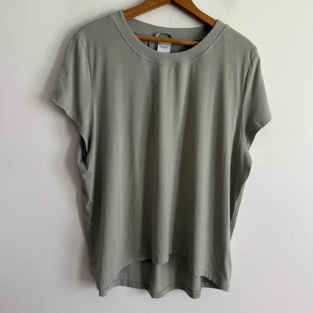 Athleta Gray Green Relaxed Crew Neck Boxy Modal Blend Tee - Picture 1 of 7